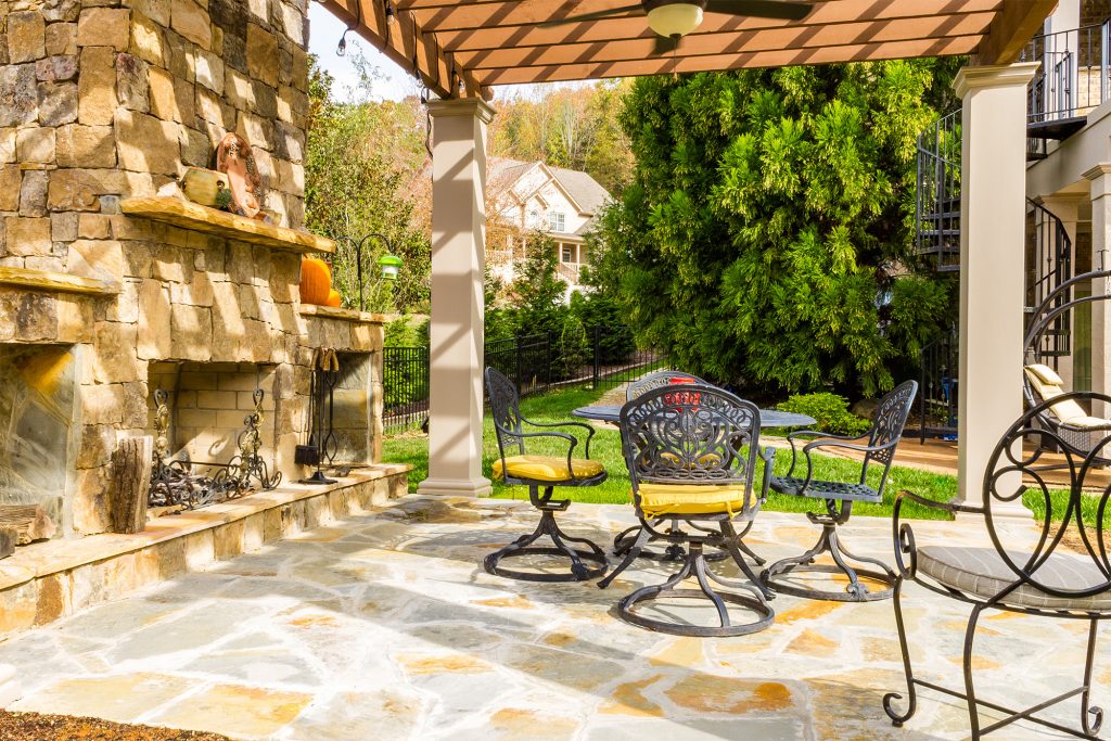 patio with chimney