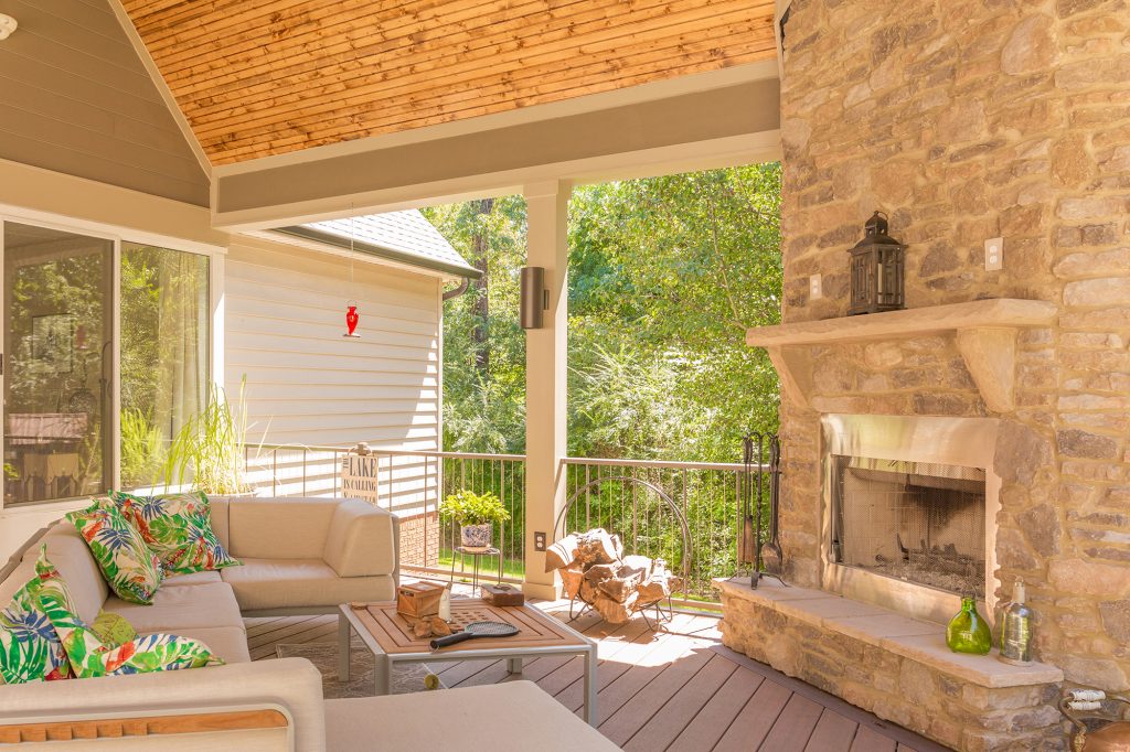 porch decking project with outdoor fireplace chattanooga
