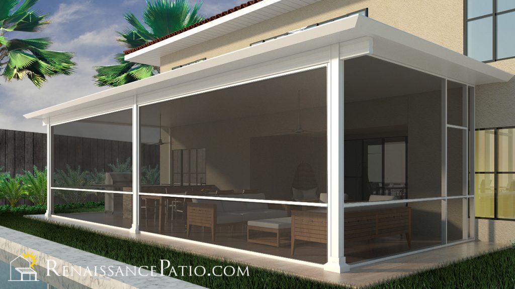 Moderno Patio Roof with Screen and White Framing