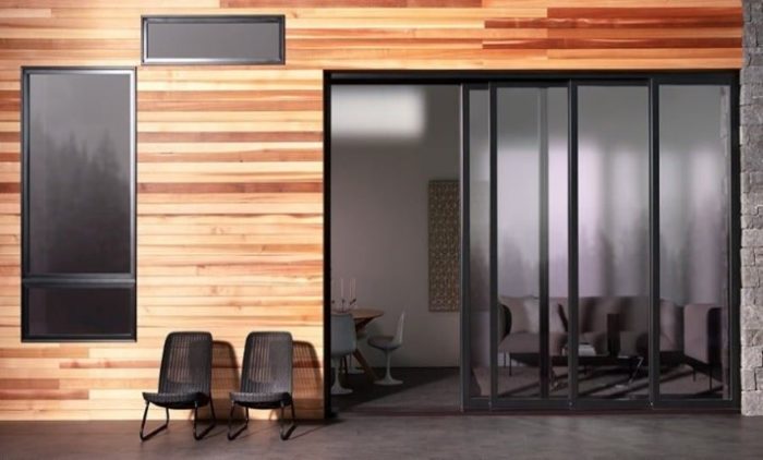 wood and black patio sliding doors